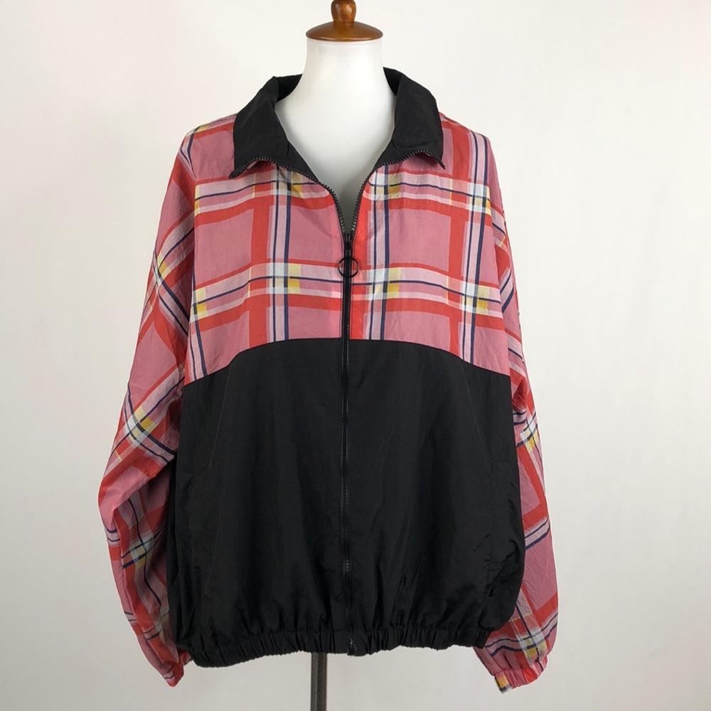 TOPSHOP Check Windbreaker Zip Up Jacket, NWT - Picture 3 of 8